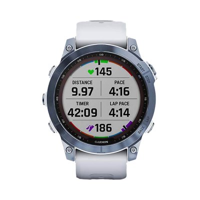 Часы Garmin Fenix 7 Sapphire Solar титановый синий минерал DLC с белым ремешком